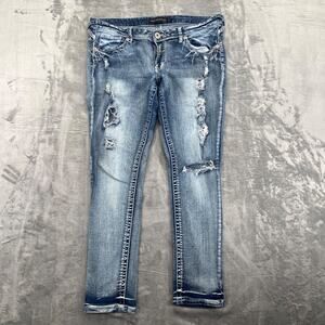 Twentyone Black Rue 21 Women's Skinny Jeans Size 13/14R Blue Distressed